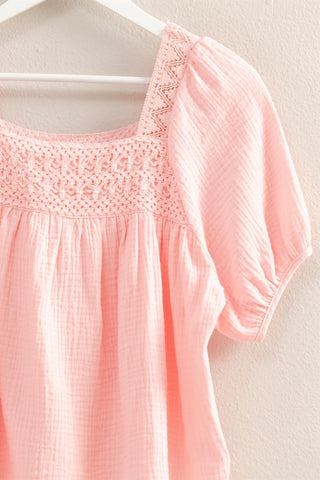 Crochet Peasant Top Pink
