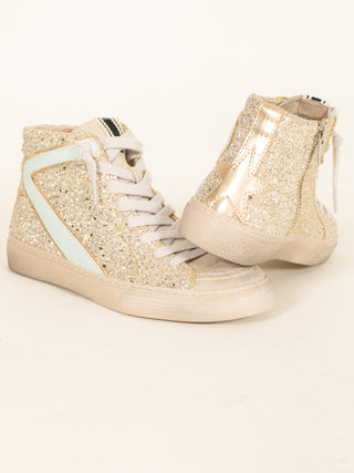 Metallic Star Glitter High-Top Sneakers