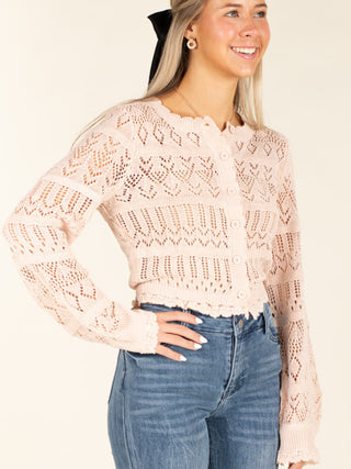 Cream Lace Knit Button-Up Cardigan