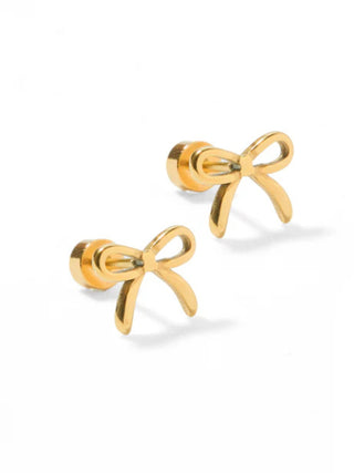 Gold Bow Flatback Stud Earrings