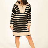 Half Zip Stripe Sweater Dress