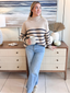 Mock Neck Striped Hem Sweater