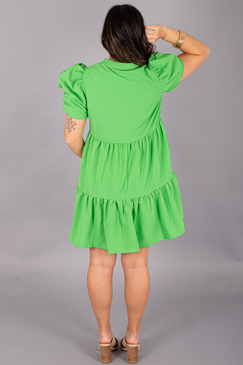 V-Neck Puff Sleeve Mini Dress
