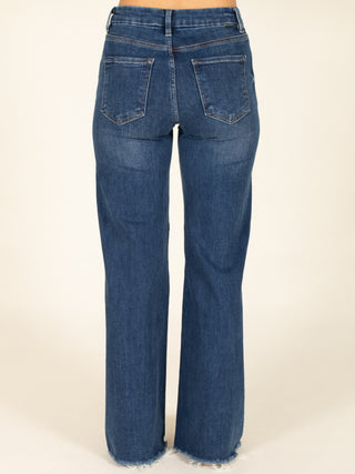 High Rise Blue Wide Jeans-Dark