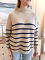 Mock Neck Striped Hem Sweater