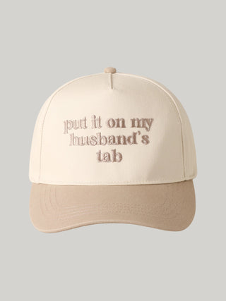 "Put It On My Husband's Tab" Embroidered Canvas Hat Beige