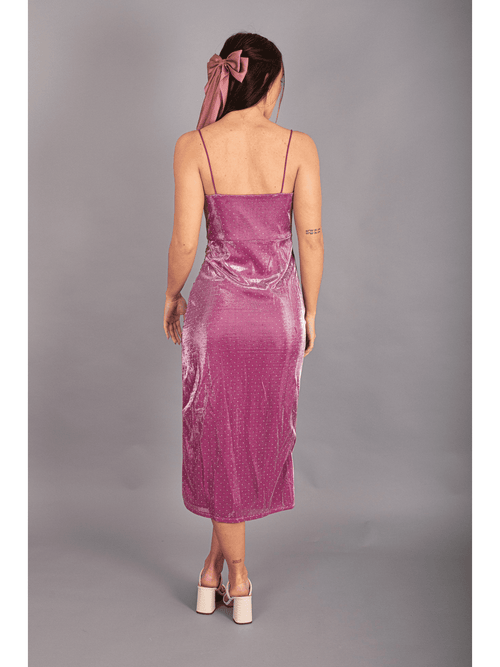 Lurex Rhinestone Cowl Neck Midi Dress