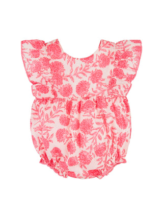 Pink Block Print Floral Bubble Onesie