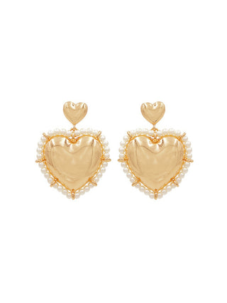 Gold and Pearl Heart Dangle Earrings 