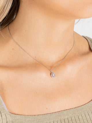 Round CZ Pendant Necklace Silver