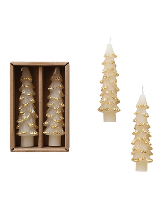 Cream/Gold Tree Taper Candle