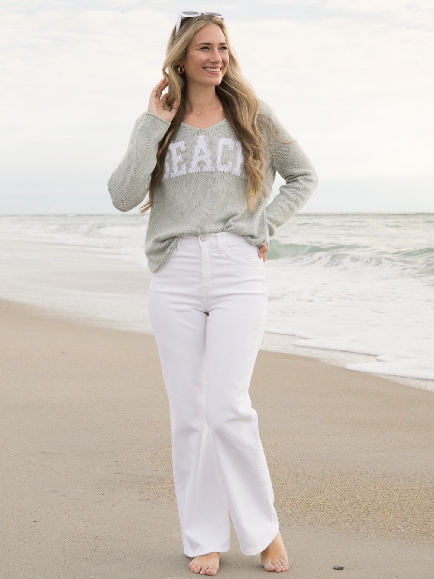 Beach V-Neck Sweater Sage