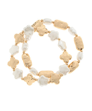 2 Row Clover & Star Pearl Bracelet