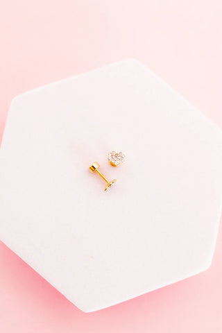 Gold Pave Heart Flatback Stud Earrings