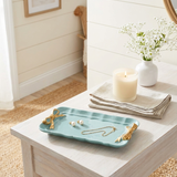 Aqua Metal Tray with Gold Bow Accents