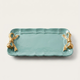 Aqua Metal Tray with Gold Bow Accents (detail view 2)