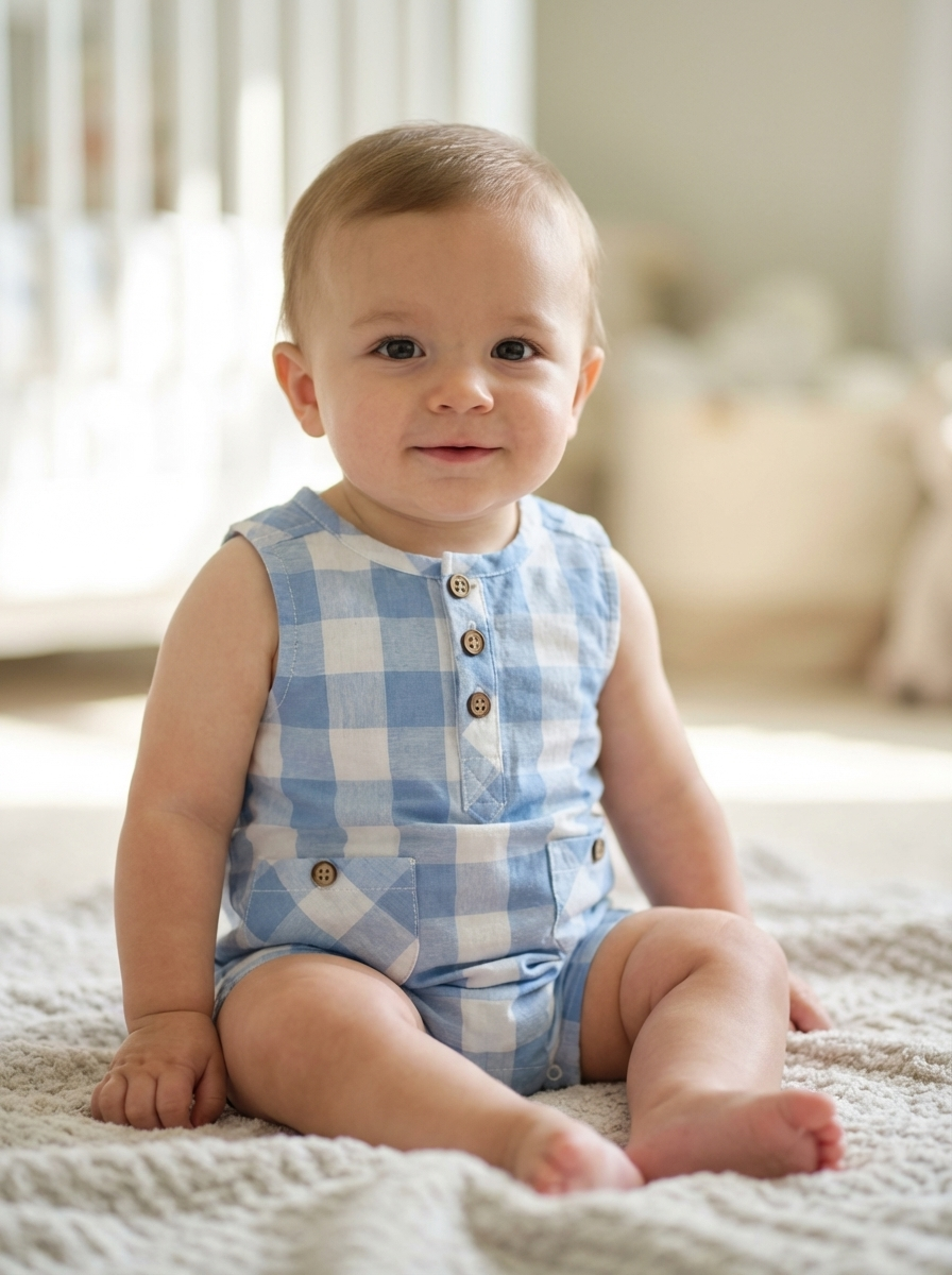 Baby Checkered Romper (detail view 3)