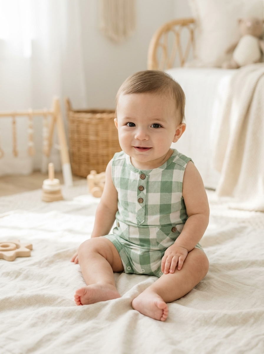 Baby Checkered Romper (detail view 4)