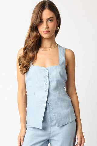 Blair Linen Top - Light Blue