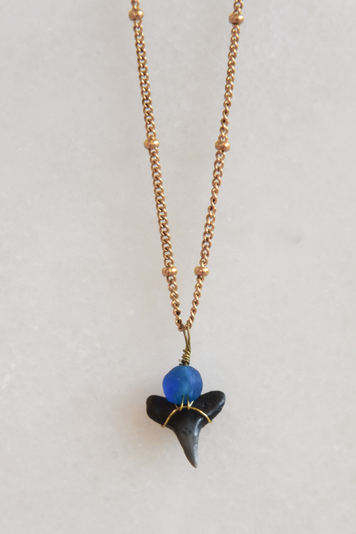 Blue Bead Shark Tooth Necklace