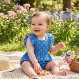 Blue Block Print Romper