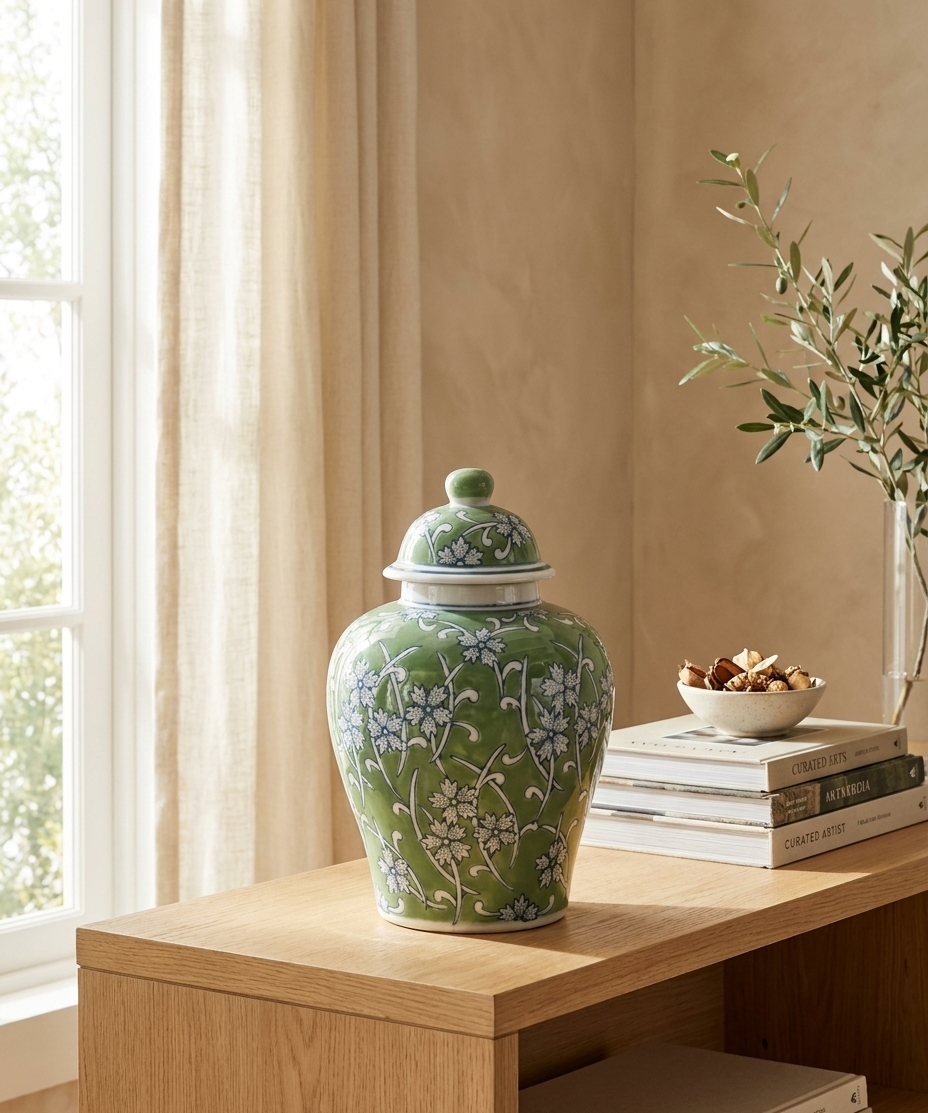 Blue Floral Ginger Jar, 10-inch