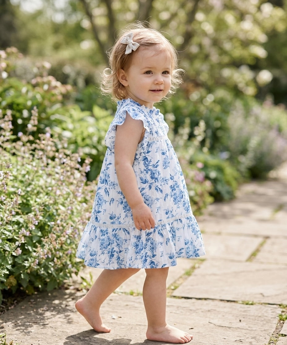 Blue Floral Smocked Baby & Toddler Cotton Dress