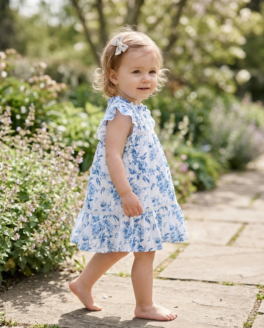 Blue Floral Smocked Baby & Toddler Cotton Dress