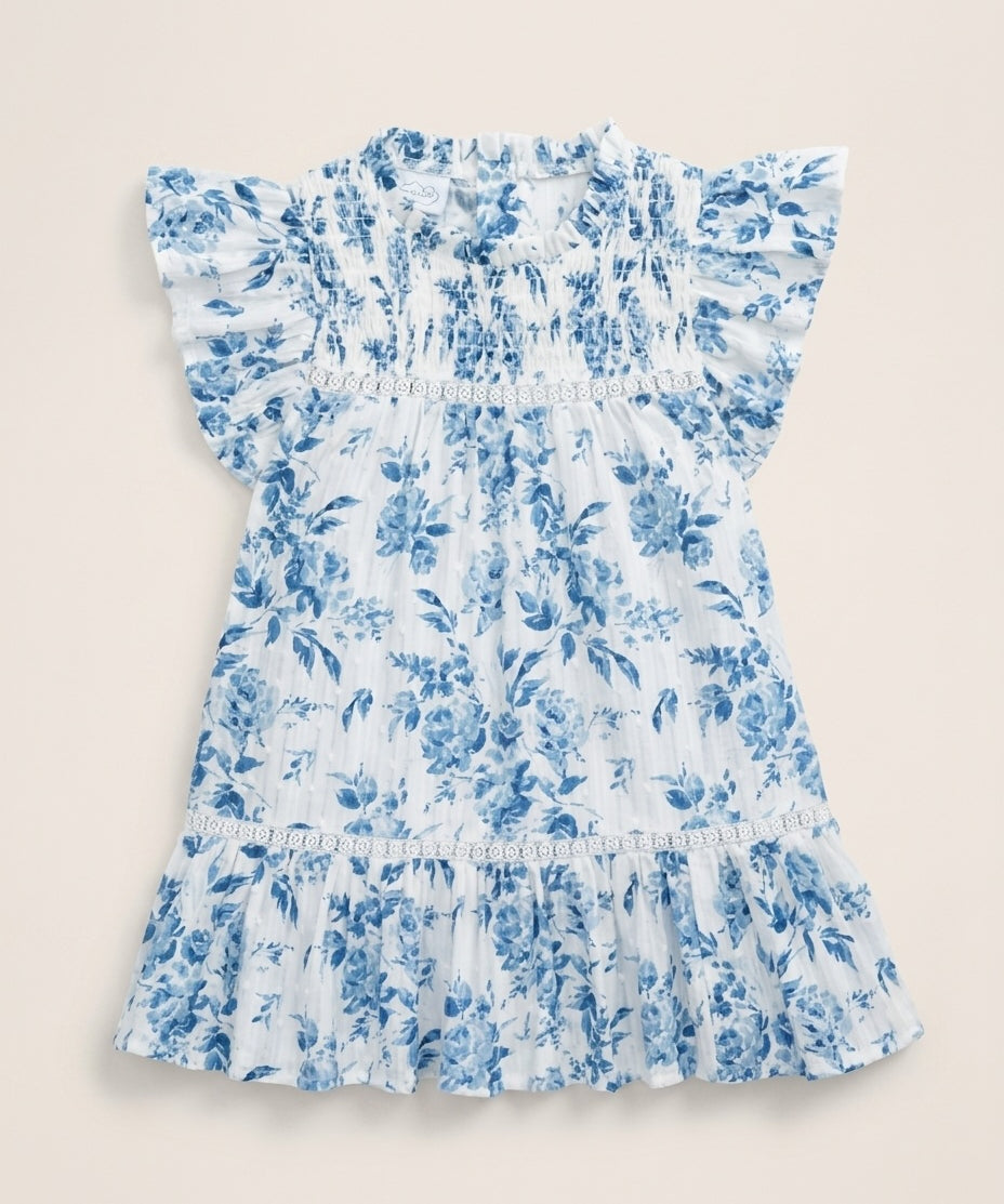 Blue Floral Smocked Baby & Toddler Cotton Dress (detail view 2)