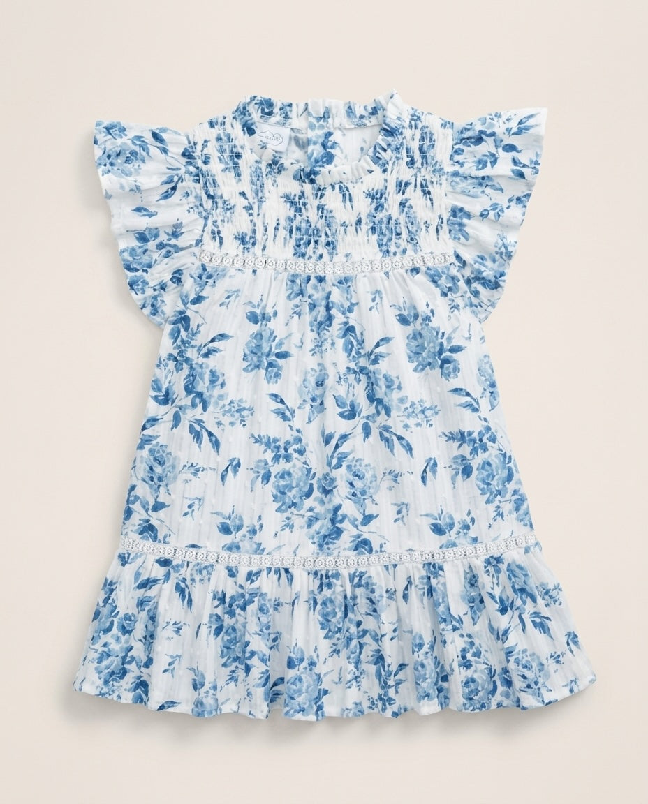 Blue Floral Smocked Baby & Toddler Cotton Dress (detail view 2)