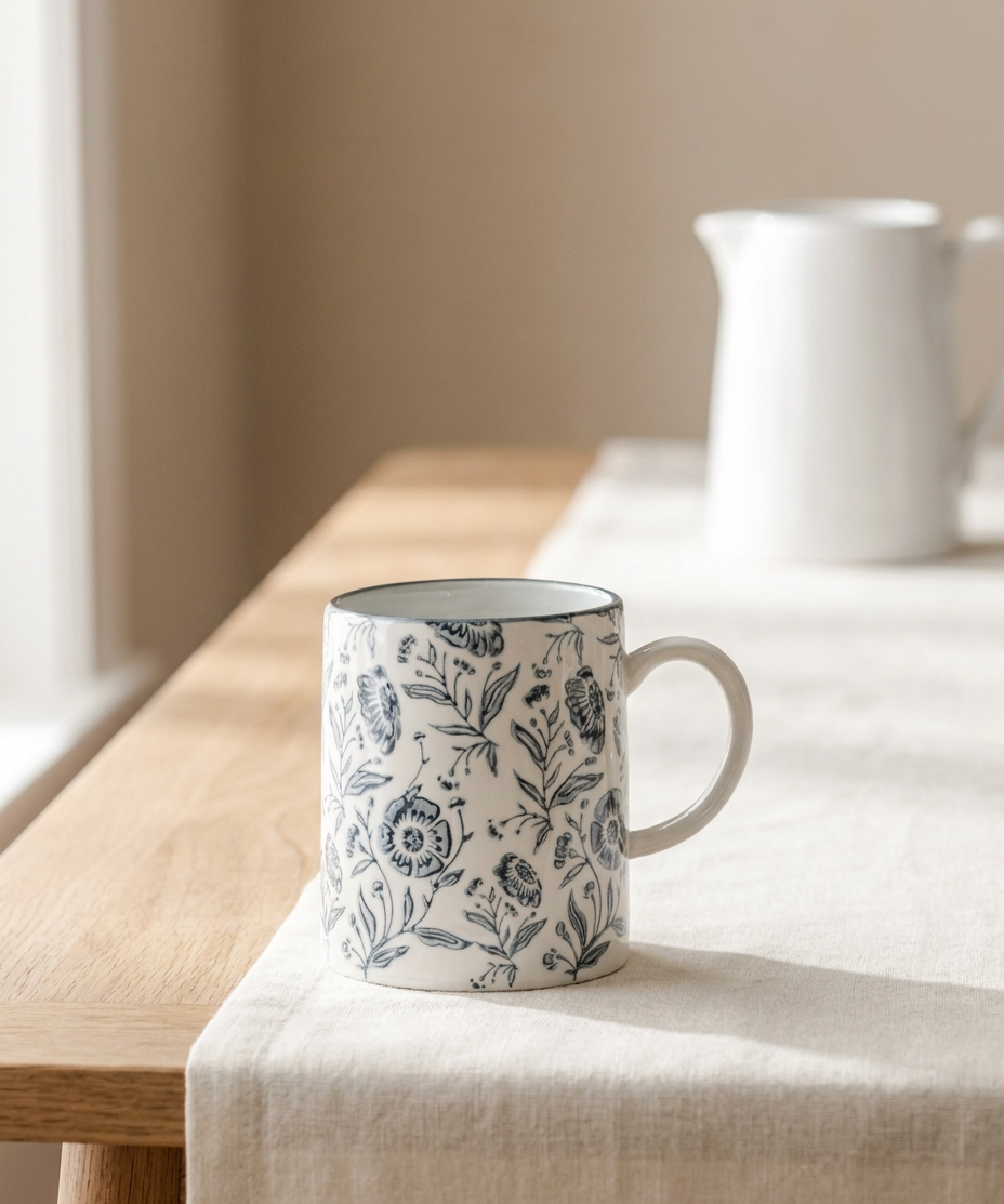 Blue Primrose Floral Mug – Floral Primrose Ceramic Coffee Mug