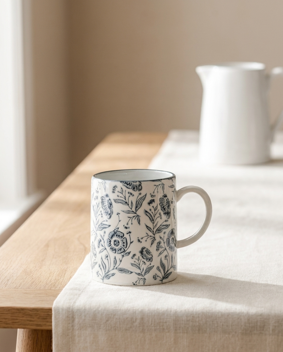 Blue Primrose Floral Mug – Floral Primrose Ceramic Coffee Mug