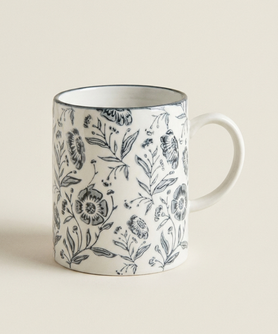 Blue Primrose Floral Mug – Floral Primrose Ceramic Coffee Mug (detail view 2)