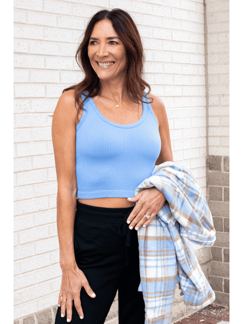 Blue Ribbed Scoop Neck Tank