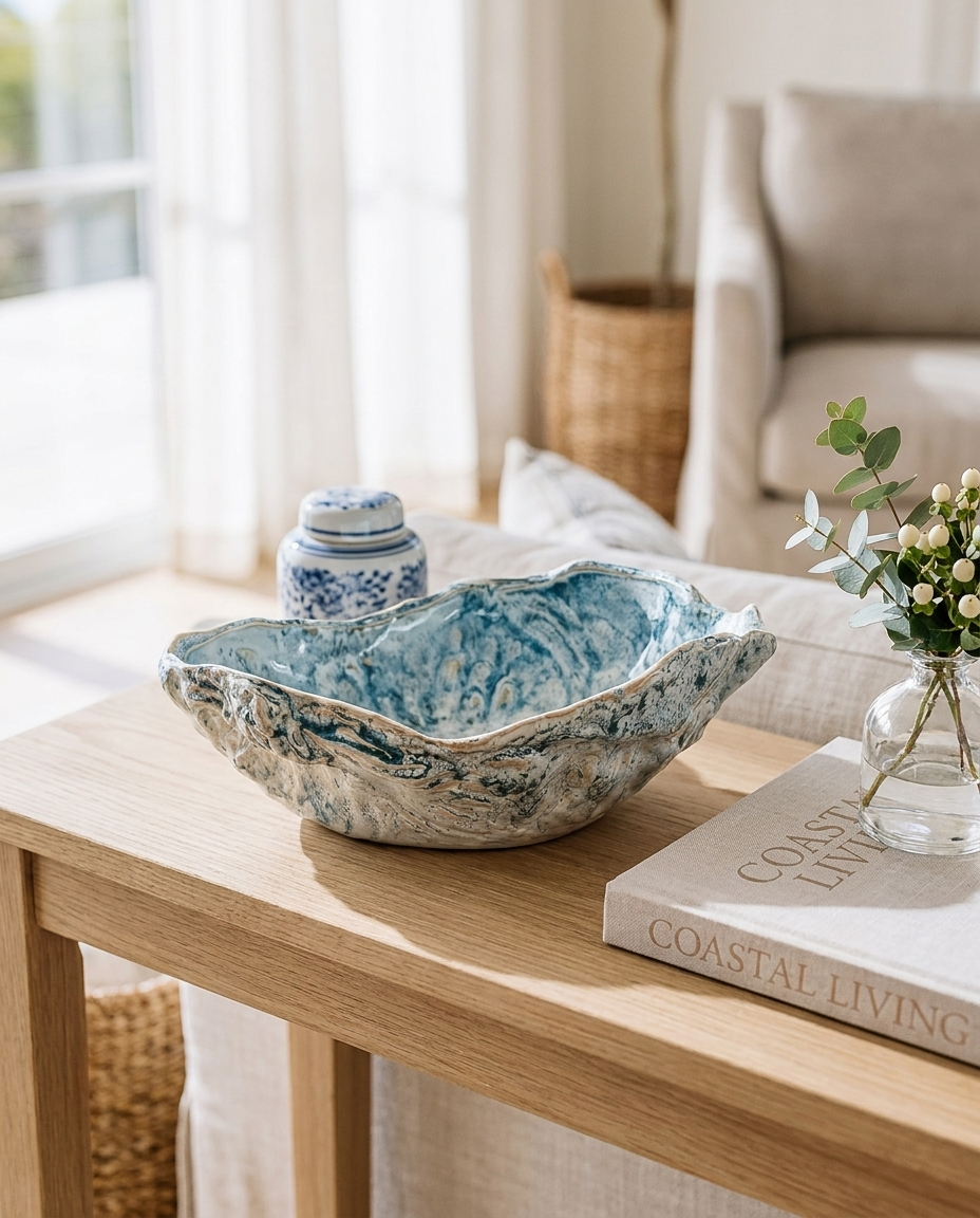 Blue Wash Open Oyster Shell Dish – Coastal Oyster Shell Trinket Dish