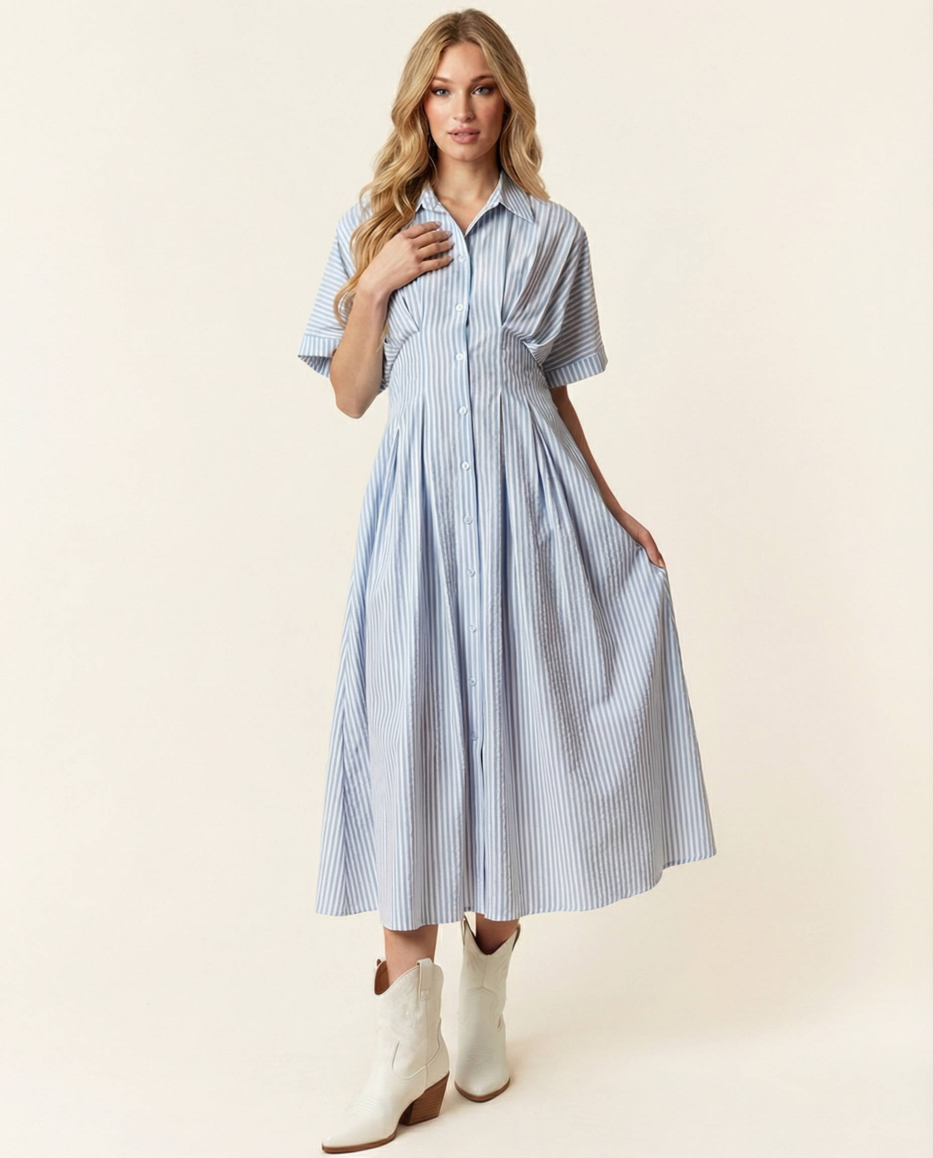 Bluebell Seersucker Midi Dress (detail view 3)