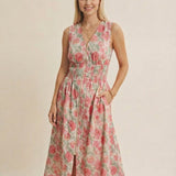 Blushing Petals Zip Front Midi Dress