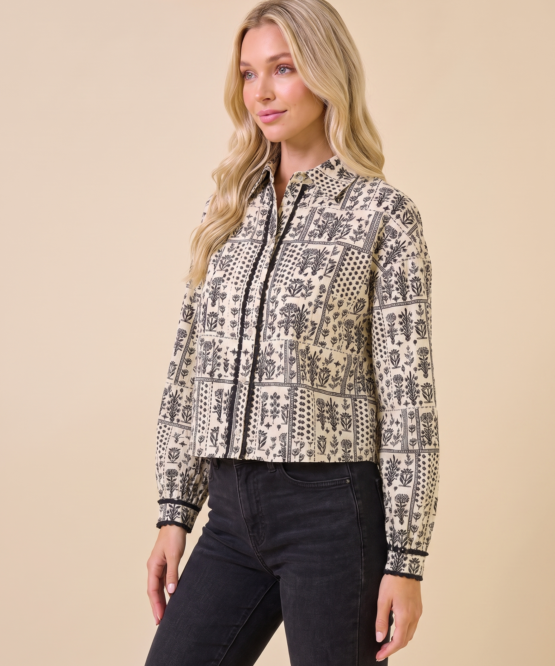 Botanical Patchwork Button Down Top