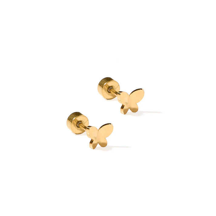 Gold Butterfly Flatback Stud Earrings