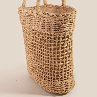 Straw and Mesh Tote Bag
