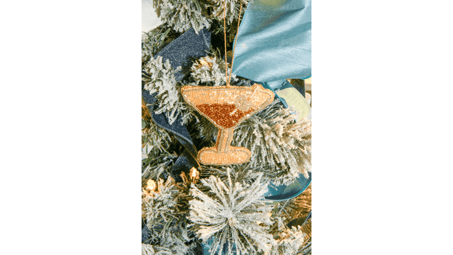 Brown Beaded Fabric Cocktail Ornament