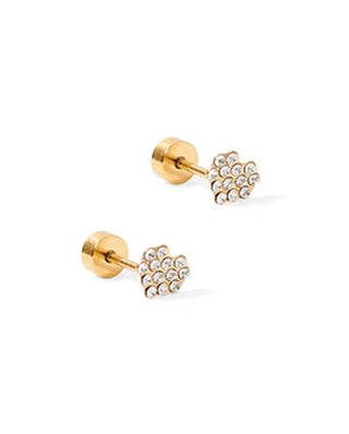 Gold Pave Heart Flatback Stud Earrings