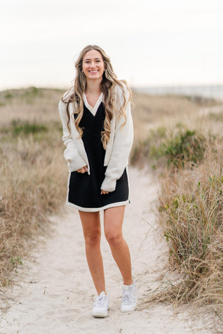 Black V-Neck Knit Mini Dress