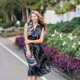 Printed V-Neck Pleated Sleeveless Midi Dress