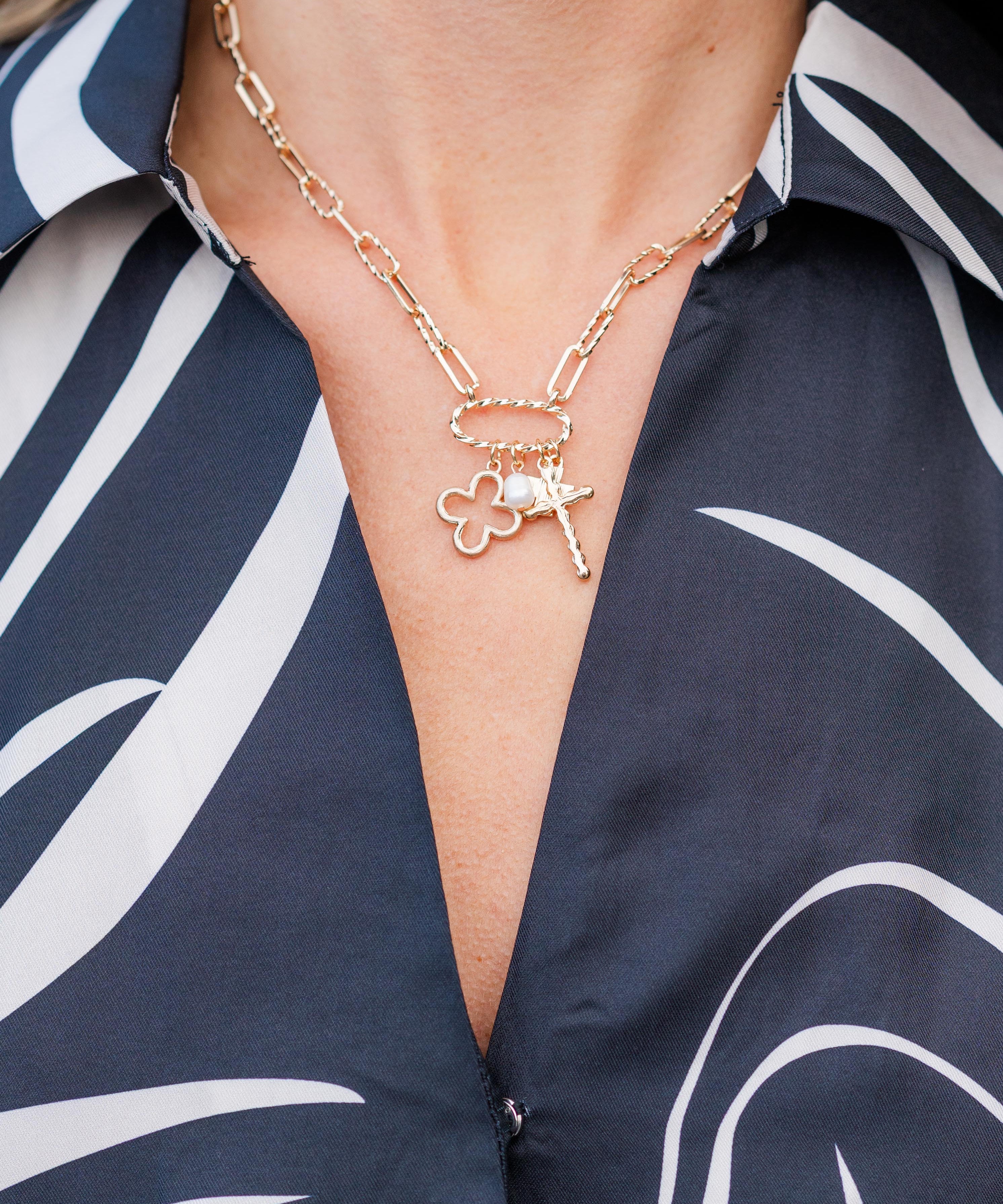 Clover & Cross Charm Necklace