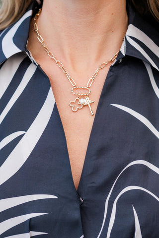 Clover & Cross Charm Necklace and Stud Earring Set