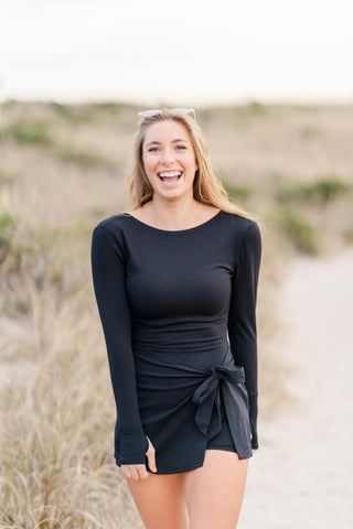 Long Sleeve Wrap Tie Front Athletic Dress