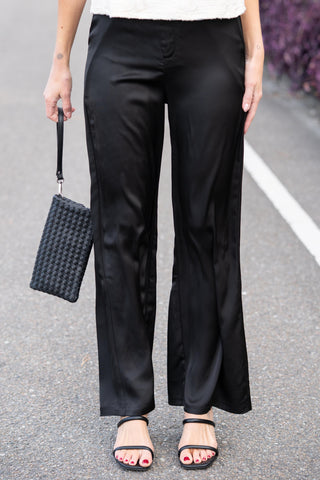 High-Waist Wide Leg Satin Dress Pants