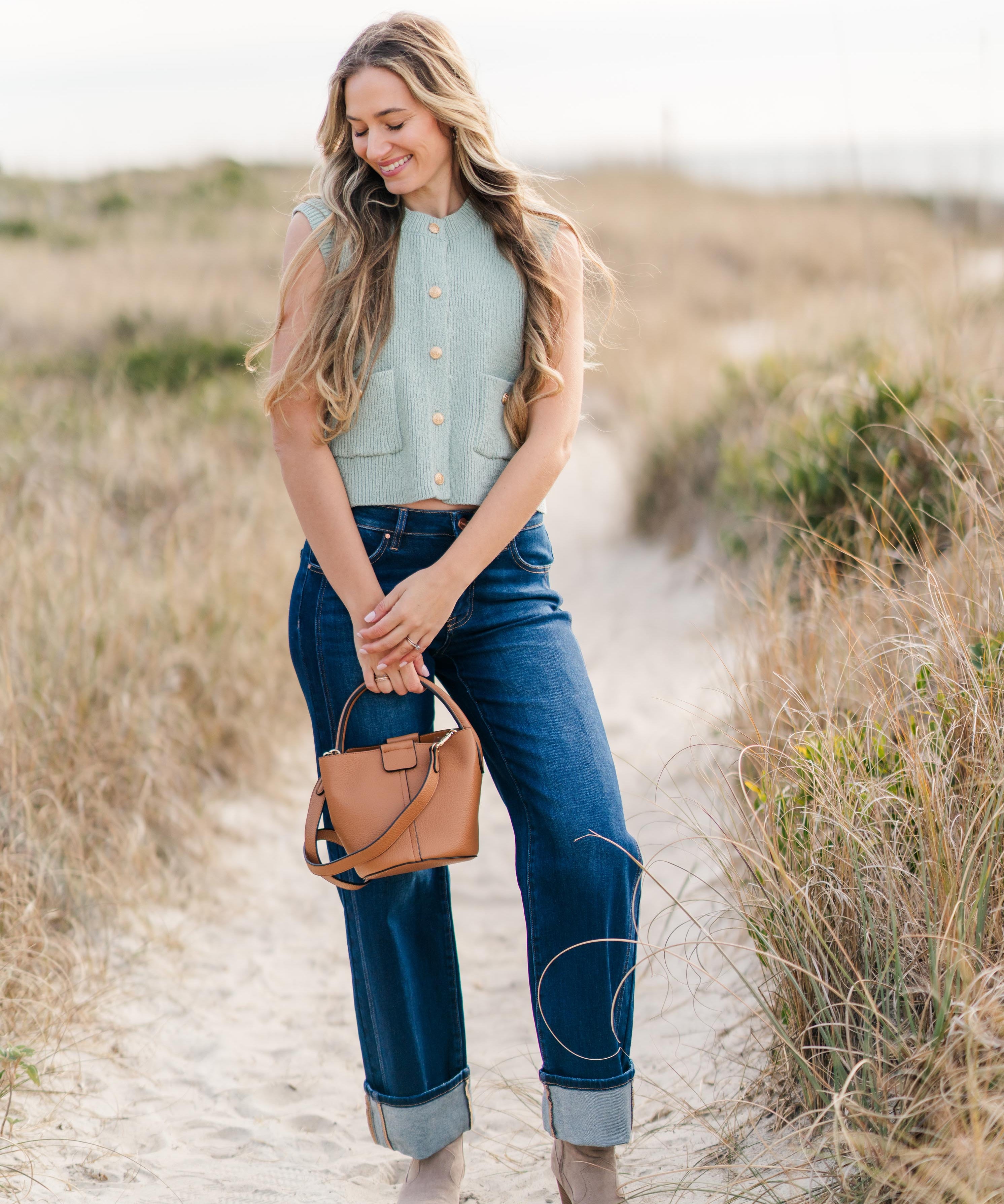 Risen Mid-Rise Cuffed Straight Leg Jeans - Deep Blue