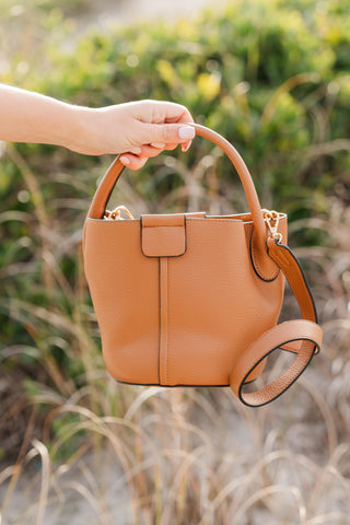 Faux Leather Bucket Bag w/ Top Handle & Inner Bag